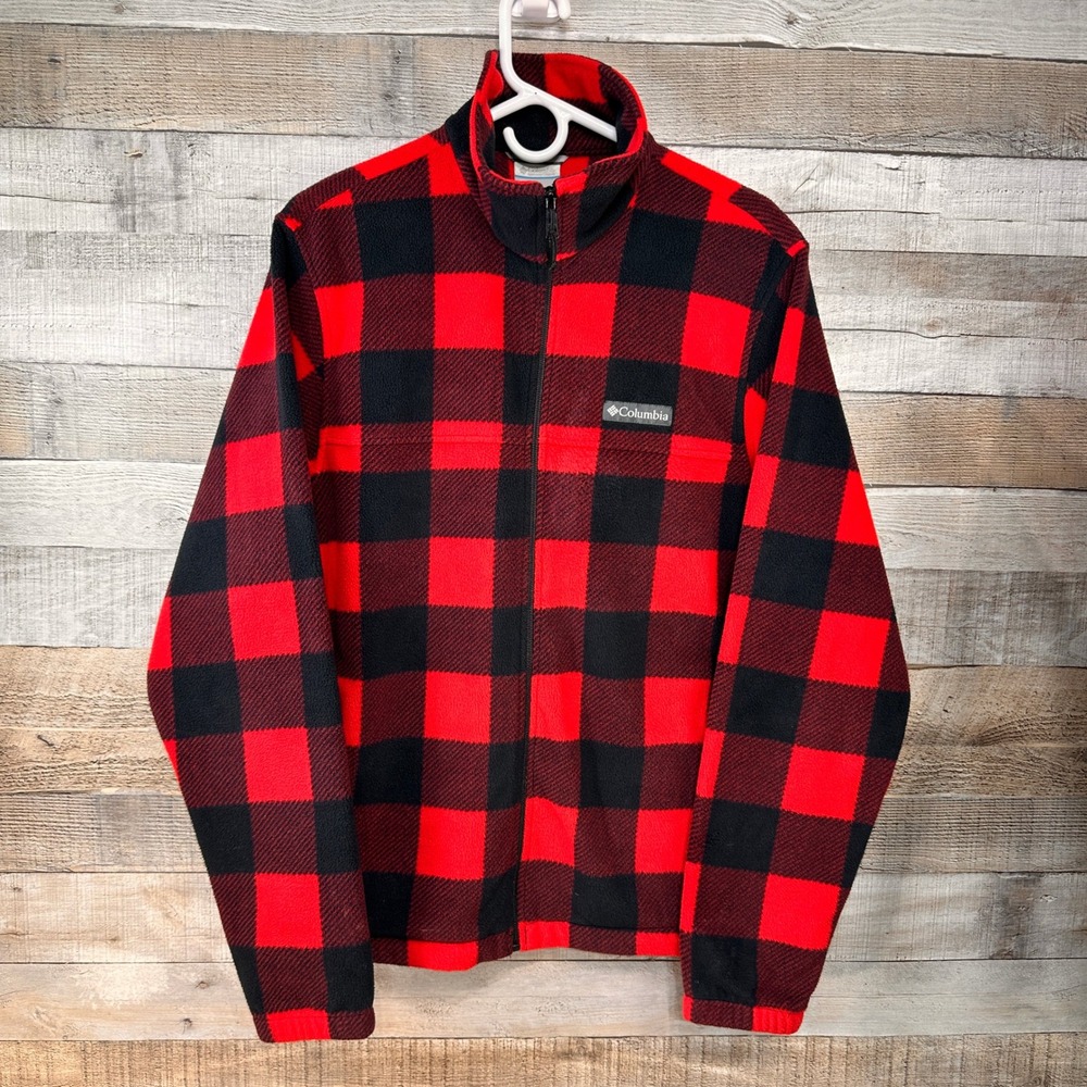 Columbia Mens Steens Mountain Red Black Buffalo Plaid Fleece Jacket WM6017 M
